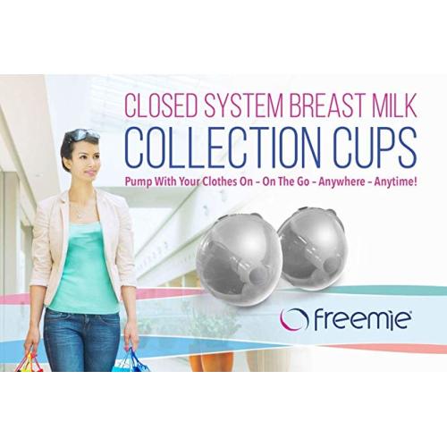 Freemie Freemie Closed System Breast Milk Collection Cups, Pump With Your Clothes On, On The Go, Anywhere, Anytime!, Clear, 25Mm And 28Mm Funnels