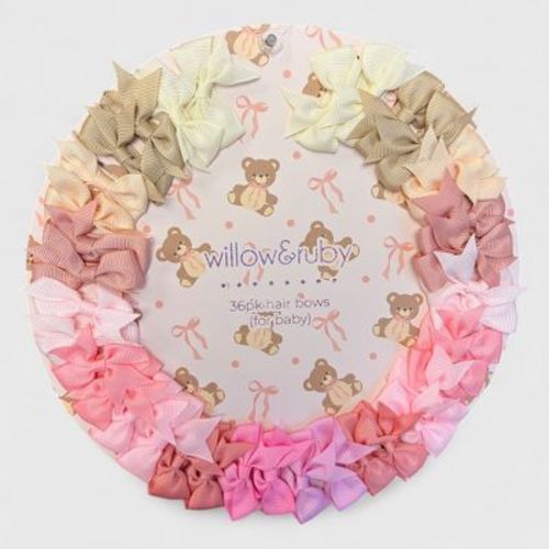 Willow & Ruby Baby Hair Bows 36-Pack Ribbon Hair Clips for Newborns & Infants 0-12 Months- Assorted Colors, Non-Slip Alligator Clips, Pastel Bear