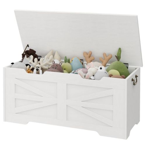 Storage Chest, 39.4" Toy Chest, Storage Bench with Safety Hinge, Flip Top Wood Blanket Storage Trunks for Entryway, Living Room, Gray