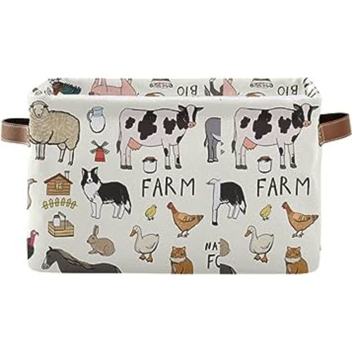xigua Farm Animals Storage Basket Storage Bin Organizer Basket, Foldable Rectangular Storage Box with Handles for Home Office