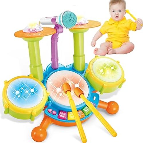 Drum Set for Toddlers 1-3, Baby Drum Set with Microphone, Kids Drum Sets for 2-5, Toddler Drum Set Toys for 1 2 3 Year Old Boy Birthday Christmas for Babies Boy Girl 6 12 18 Month