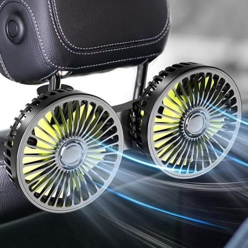 Dealswin Car Fan for Backseat kids, Dual Head USB Car Seat Fans, 360° Rotatable Strong Wind Rear Headrest CarFan for Baby, Air Circulation Fan with Adjustable Clip for Vehicles SUV RV