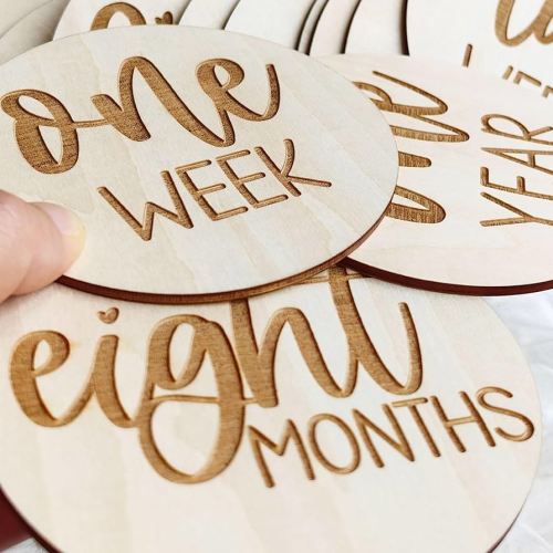 Wooden Milestone Cards and Discs 16pc Set for Baby Photos and First Year Milestones - New Parents and Baby Showers with "Hello World" Sign and Monthly Cards from 1-12 Months