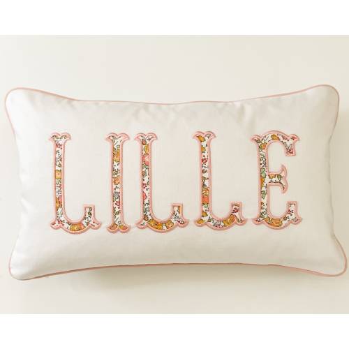 Liberty of London name appliqué monogrammed pillow cover/custom embroidered pillow cover