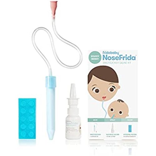 Baby Nasal Aspirator NoseFrida The Snotsucker with 10 Extra Filters and All-Natural Saline Nasal Spray by Frida Baby, 1 Pack