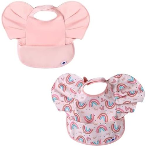 SPINFOX 2 Pack Baby Smock for Eating, Mess Proof Baby Bib, Waterproof Toddler Baby Feeding Bibs Shirt for Girl 6-24 Months