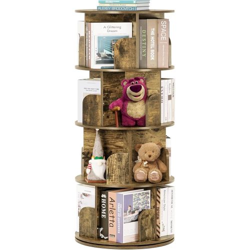 4 Tier Rotating Bookshelf Kids, Small Corner Bookshelf for Small Space, 360 Display Floor Standing Bookcase Storage Rack, Wood Narrow Book Shelf Organizer for Home Office,Bedroom, Living Room