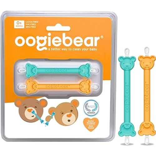 oogiebear: Baby Nose Cleaner & Ear Wax Removal Tool - Safe Booger & Earwax Removal for Newborns, Infants, Toddlers - Dual-Ended - Essential Baby Stuff, Diaper Bag Must-Have, Orange & Seafoam with case