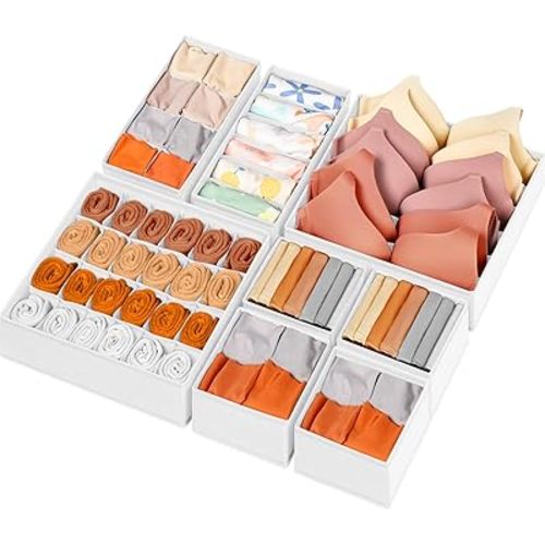 Criusia Drawer Organizer Clothes with Dividers, 8 Pack Dresser Organizer Bins for Nursery Bedroom, Closet Organization and Storage Dividers for Clothing, Baby Clothes, Underwears, Socks (White)