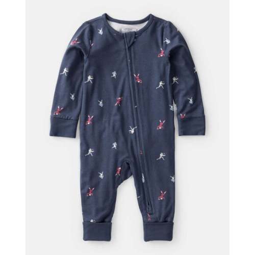 Baby Boy Football Print PurelySoft Long-Sleeve Sleep & Play Pajamas - Blue - Carter's | Carter's 3M
