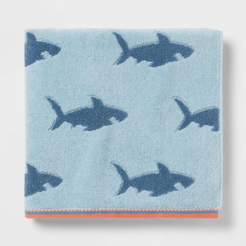 Shark Kids' Bath Towel Blue With Silvadur™ Antimicrobial Technology - Pillowfort™