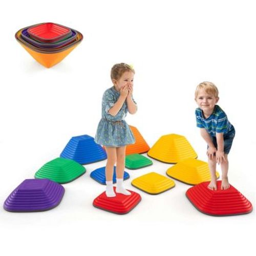 Costway 11 Pcs Colorful Stepping Stones with Full Non-Slip Edging Toys for 3+ Toddlers