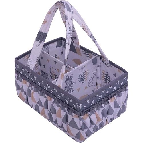 Bacati Woodlands Grey/Beige Neutral Cotton Nursery Storage Caddy, Beige/Grey