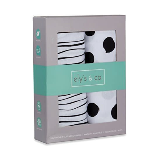 Pack n Play Playard Sheet | Portable Crib Sheet Set 2 Pack Black and White Abstract Stripes and Dots by Ely's & Co