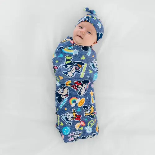Navy Disney Mickey's Clubhouse Swaddle & Hat Set – Little Sleepies