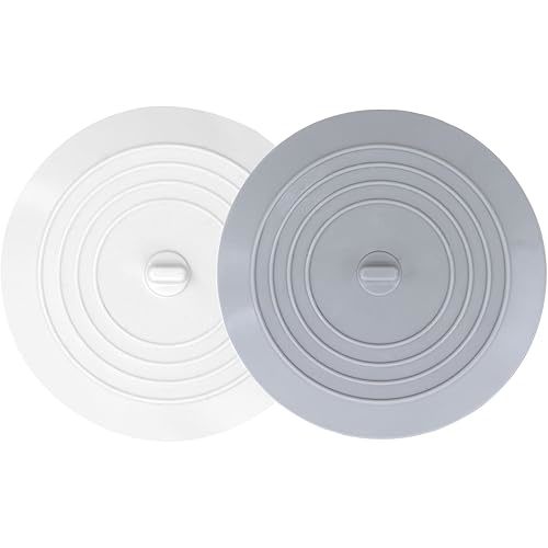 V-TOP Bathtub Drain Stopper 2 Pack, 5 inches Silicone Tub Stopper Shower Drain Cover, Bath Tub Plug Hair Stopper,Universal Flat Suction Renter Friendly Bath Accessories (White&Grey, 5 inch)