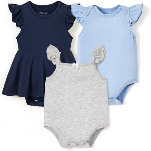 PATPAT Baby Girl Bodysuits 3-Pack - Soft Bamboo Viscose Summer Outfits for Newborn Infant and Toddler