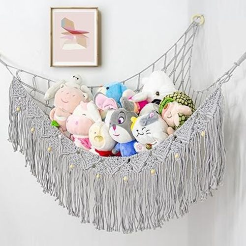 Large Stuffed Animal Hammock, Stuffed Animal Storage Toy Hammock Net for Stuffed Animals Corner, Plushie Net Hammock Toy Organizer for Boho Playroom Baby Nursery Decor