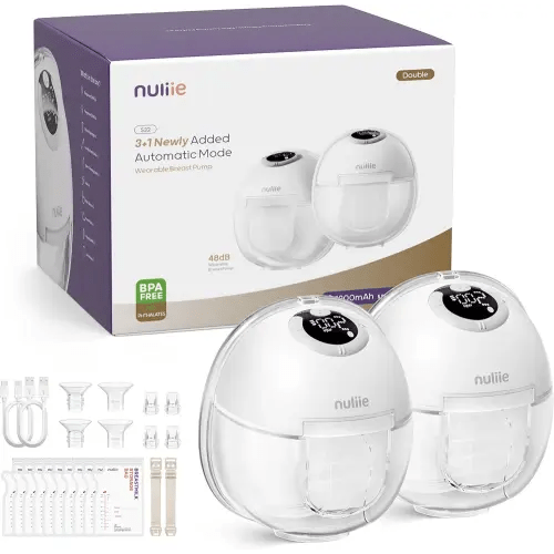 Nuliie Hands-Free Breast Pump S32, Wearable Breastfeeding Pump 4 Modes 9 Levels with 18/21/24MM Flange, Electric Breast Pump Portable, Replaced Pumping Accessories Included (2 Packs, White)