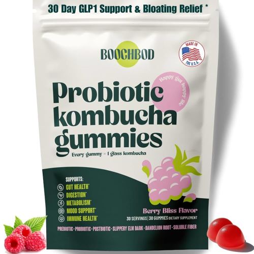 Probiotic Kombucha Gummy - Prebiotics, Probiotics, Postbiotics, Fiber Supplement, Slippery Elm, Dandelion Root, MCT Oil, for Bloating, Gut Health - Probiotics for Women, Probiotics for Men