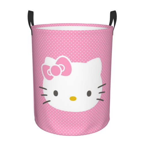 Large Laundry Basket with Handle, Hello Kitty Collapsible Laundry Hamper, Dirty Clothes Storage Basket for Living Room, Bathroom, Bedroom, College Dorm