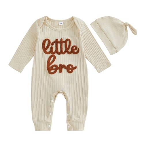 pengnight Newborn Baby Boys Girls Romper Long Sleeve Lil Bro Letter Print Solid Color Bodysuit Jumpsuit