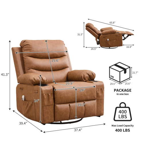 Yeshouse Recliner Chair Nursery, Oversized Manual Reclining Rocking Chair, 360 Swivel Glider with Cup Holder, Massage and Heat Recliner, Indoor Small Single Sofa Chairs for Adults, RV, Bedroom