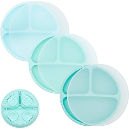 WeeSprout Suction Plates for Babies With Lids & Toddlers - 100% Silicone, Dinnerware Stays Put, Divided Design for Picky Eaters, Microwave & Dishwasher Friendly, 3 Pack