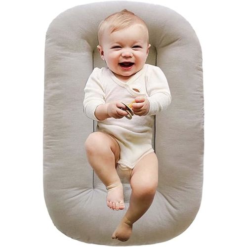 Baby Lounger Pillow for Newborn Babies 0-12 Mes, Infant Lounger Pillow Co-Sleeping for Baby in Bed, Soft Breathable Skin-Friendly Lounger Pillow for Boys & Girls (Beige)