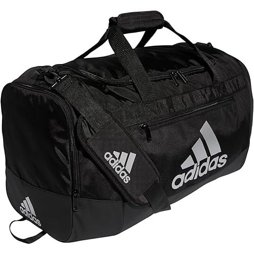 adidas Unisex Adult Defender 4.0 Duffel, Durable Athletic Sports Gym Travel Bag for Men and Women, Black/Silver Metallic, Medium (66 L)