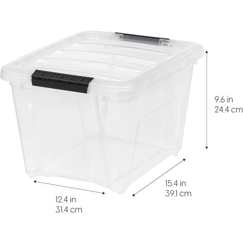 IRIS USA 19 Qt Stackable Plastic Storage Bins with Lids, 6 Pack - BPA-Free, Made in USA - See-Through Organizing Solution, Latches, Durable Nestable Containers, Secure Pull Handle - Clear