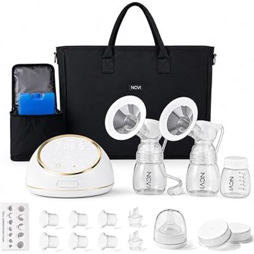 NCVI Electric Breast Pump F1 Pro, Micro-Vibration with Hospital-Grade Suction for Comfort & Efficiency, Long-Lasting Battery, Independent Suction & Rhythm for Each Breast, Portable Breastfeeding Pump