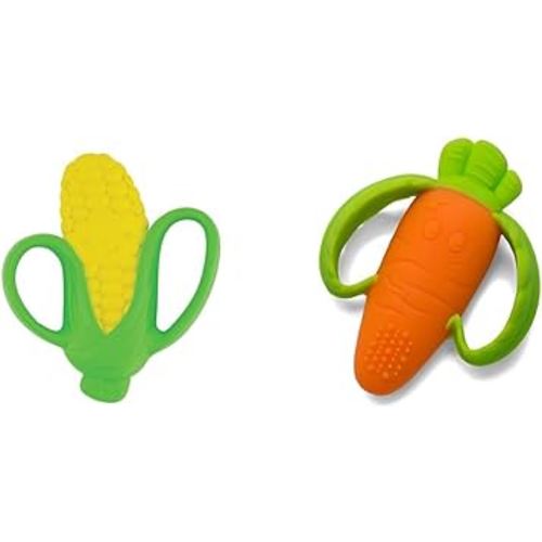 Infantino Lil' Nibbles Silicone Teethers - Corn and Orange Carrot Textures for Sensory Play and Teething Relief, 0+ Months