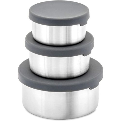WeeSprout 18/8 Stainless Steel Food Storage Containers,Set of 3 Metal Food Storage Containers (150 ml, 200 ml, 400 ml), Leakproof Silicone Lids, Easy to Open, for Lunch Box, Snacks & Leftovers - Gray
