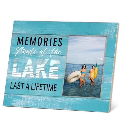 TIRYWT Lake Theme Picture Frame 4x6, Lake House Decor, Funny Lake Gifts Wood Photo Frame, Gifts for Lake Lovers, Memories Made at the Lake Last a Lifetime Photo -M11