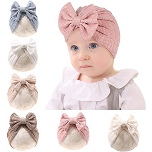 Baby Girl Velvet Big Hair Bow Knotted Head Wrap Oversized Bow Beanie India Cap Warm for Newborn Infant Toddlers 6PCS