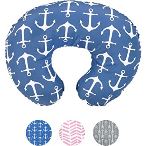 Water Resistant Nursing Pillow Cover | Premium Quality Soft Wipeable Fabric | Navy Blue Anchor Pattern | Minky Slipcover | Best for Breastfeeding Moms | Baby Boy Girl | Hypoallergenic