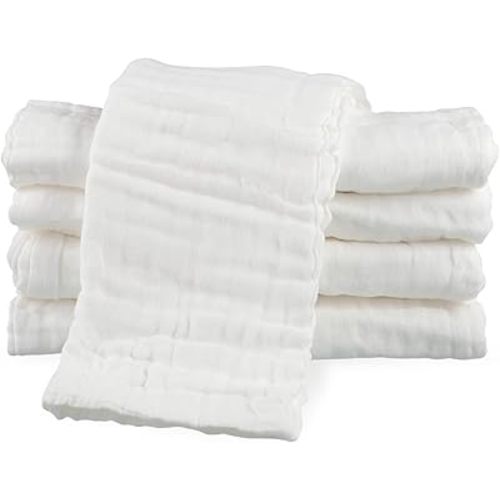 5 Pcs Muslin Baby Burp Cloths, Large 20"x10" Cotton Burping Cloth Extra Soft and Absorbent Baby Burp Rags for Newborn Unisex Baby Girls and Boys (White)