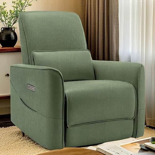 Nursery Glider Recliner Chair, Power Rocker Swivel Recliner with USB and Type-C Ports, Electric Reclining for Adults with Streamlined Side Pocket, and Lower Back Support for Living Room