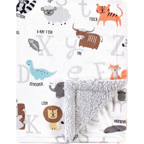 Hudson Baby Unisex Baby Plush Mink and Sherpa Blanket, Alphabet Animals, One Size