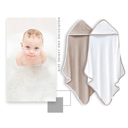 BAMBOO QUEEN 2 Pack Baby Bath Towel - Rayon Made from Bamboo, Ultra Soft Hooded Towels for Babies,Toddler,Infant - Newborn Essential -Perfect Baby Registry Gifts (White and Brown, 30 x 30 Inch) - 30x30 Inch (Pack of 2)
