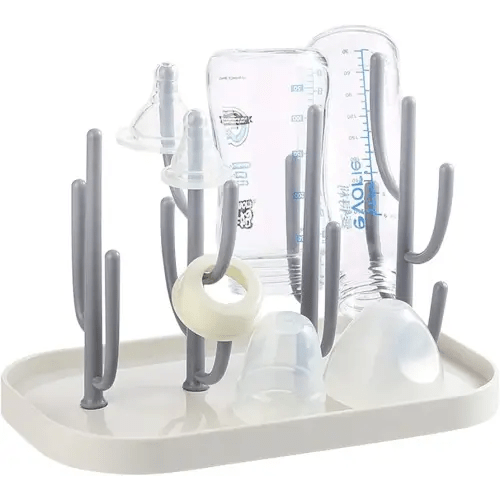 Baby Bottle Drying Rack with Tray, Creative Tree Branch Baby Bottle Dryer Holder for Bottles, Teats, Cups, Pump Parts and Accessories (1 Pc, Beige)