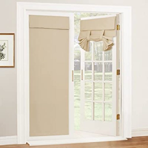 RYB Home French Door Curtains - Privacy Blackout Window Tie up Shades Energy Saving for Kitchen Dining Kids Nursery Bathroom Tricia Door Covering, W 26 x L 72 inches, Beige, 1 Panel