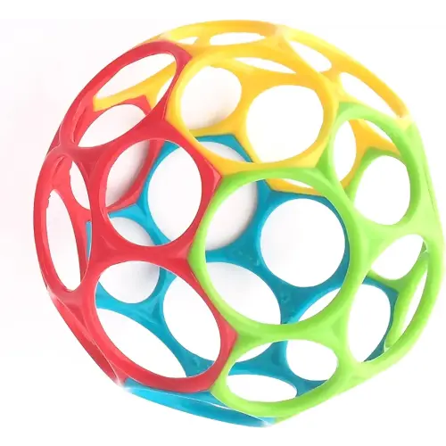 Bright Starts Oball Easy Grasp Classic Ball BPA-Free Infant Toy in Red, Yellow, Green, Blue, Age Newborn and up, 4 Inches