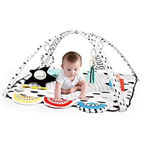 LADIDA Stage-Based Play Gym for Multi Sensory Sight, Touch & Hearing Development Activity Gym with Large 33'' Mat Designed for Newborns to Toddler with Tummy Time Pillow, Infant Mirror, STEM Toys - Rainbow Fun