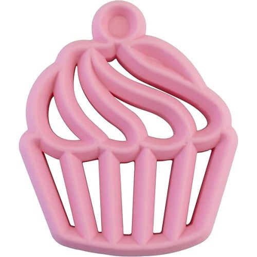 Itzy Ritzy Silicone Baby Teether – BPA-Free Infant Teether with Easy-to-Hold Design & Textured Back Side to Massage & Soothe Sore, Swollen Gums - Teething Toy for 3 Months & Up - Cupcake