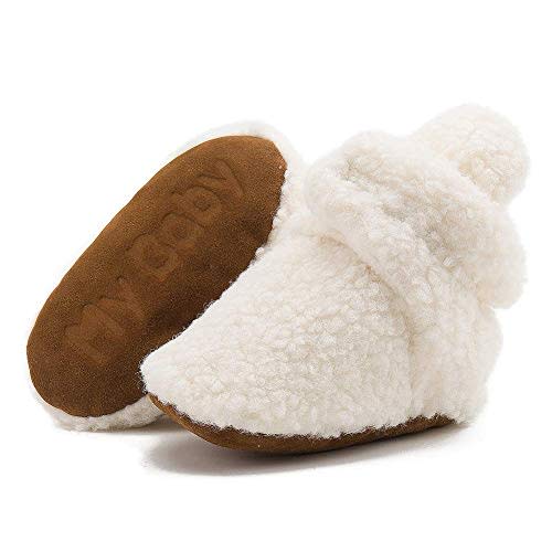 Sawimlgy Newborn Infant Baby Girl Boy Cotton Booties Stay On Sock Slippers Soft Bedroom Shoes Non-Skid Ankle Boots With Grippers Toddler Crib Warm Shoe First Walker Birthday Shower