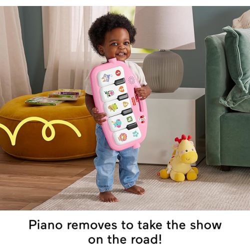 Fisher-Price Baby Musical Toy Set Glow and Grow Kick & Play Piano Gym Pink Playmat with 2 Rattle Maracas for Newborns Ages 0+ Months