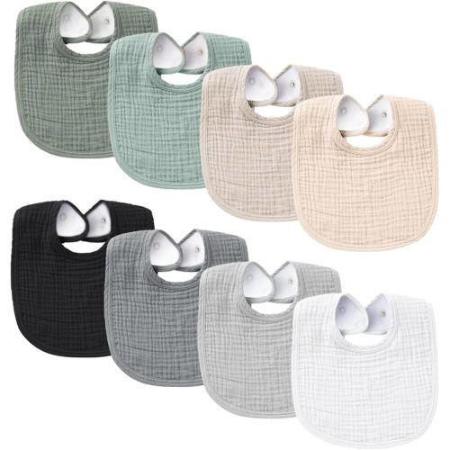 Konssy Muslin Baby Bibs 8 Pack Baby Bandana Drool Bibs Cotton for Unisex Boys and Girls, Soft Absorbent Set for Teething and Drooling