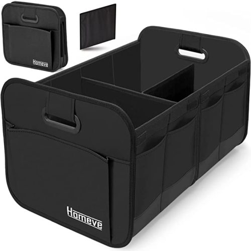 Homeve Car Trunk Organizer, Car Storage, Reinforced Handles, Collapsible Multi-Compartment Car Organizers, Foldable and Waterproof, 600D Oxford Polyester, Suitable for Any Car, SUV, Mini-Van, Black - 2 Compart